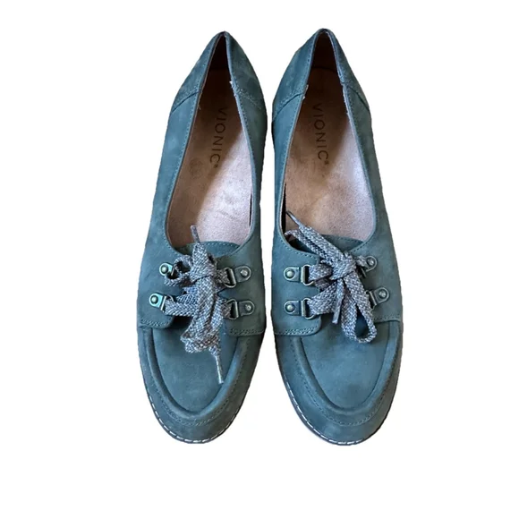 Vionic Teagan Green Nubuck Leather Lace Up Oxford Loafers 7.5 - Picture 4 of 6